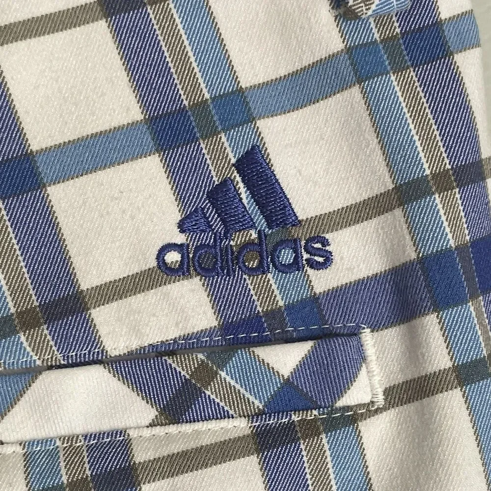 Adidas Shorts Men's Size 33 Blue Tan Plaid Golf Chino Polyester 10.5